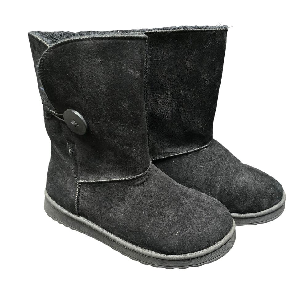 Faux Fur Black Suede Upper Fur Lining Mid Calf Slip On Boot Shoes Size 7